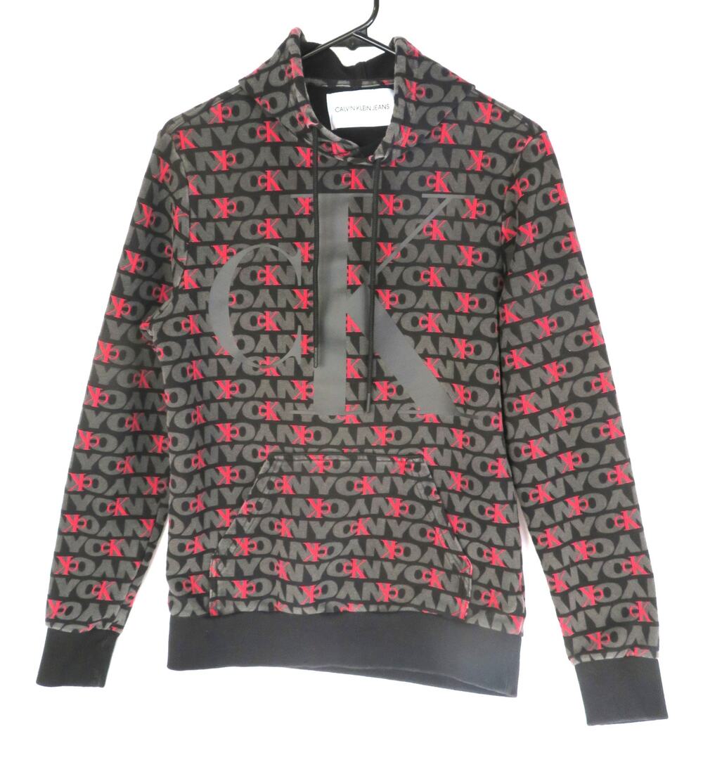 CALVIN KLEIN JEANS Black/Red Logo Sweatshirt Pullover Hoodie Women Sz XS
